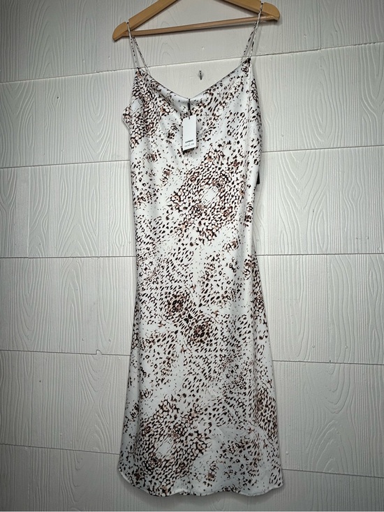 Express Dresses & Skirts - Express White Slip Midi Dress with Brown Spot Print